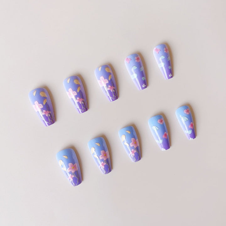 Artificial Nail Set with Floral 3D Decorations Bowlift