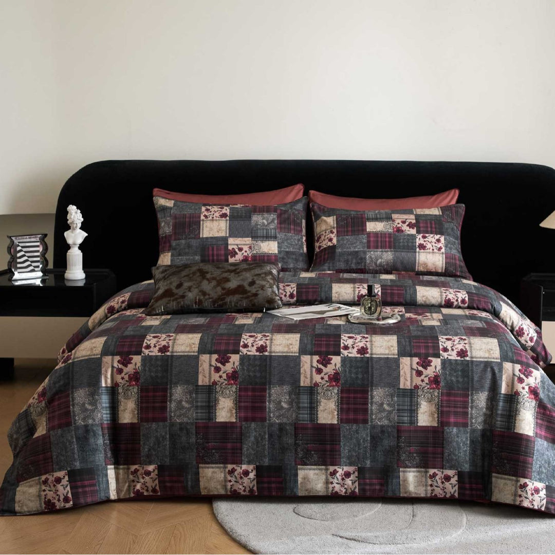 Luxury Floral Duvet Cover Set with Reversible Solid Sheet and Pillow Shams