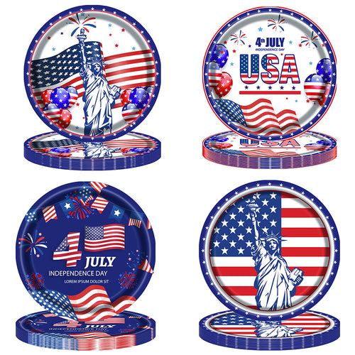 Unisex disposable paper plate with American flag design and Statue of Liberty illustration Bowlift