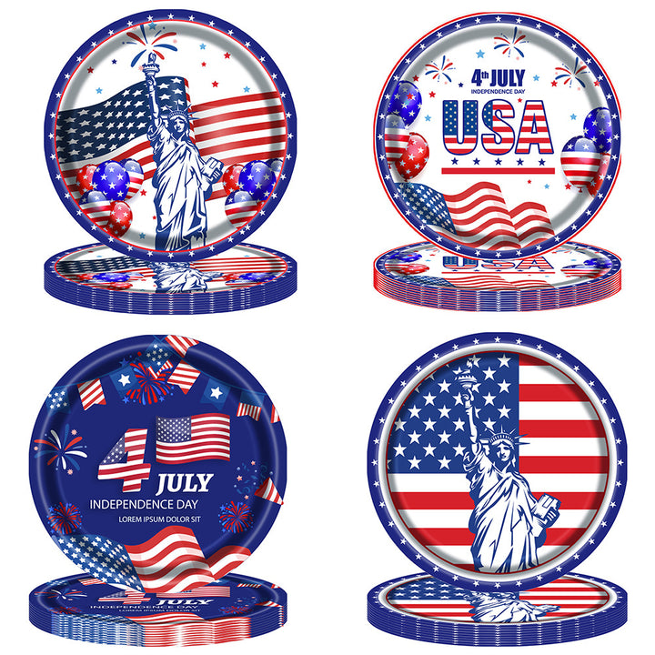 Unisex disposable paper plate with patriotic Statue of Liberty and stars and stripes design, sturdy wide rim Bowlift