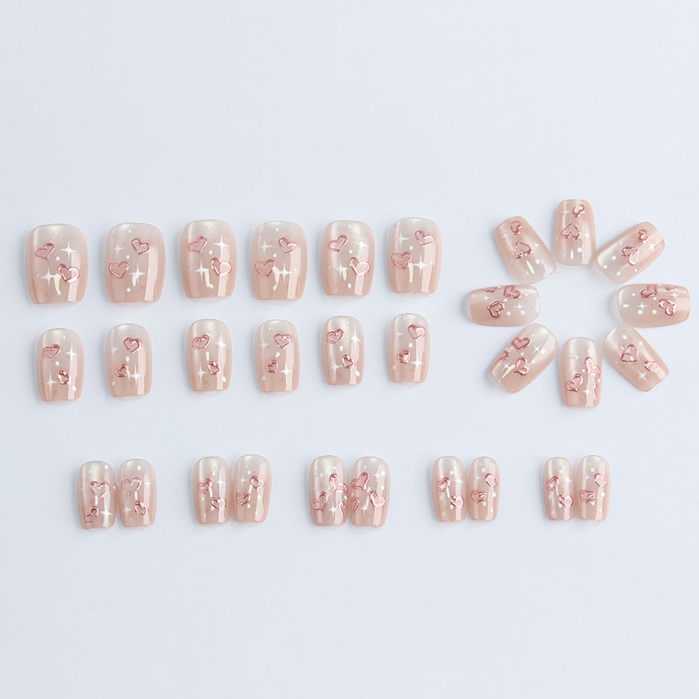 Heart-Embellished Press-On Nail Set Bowlift