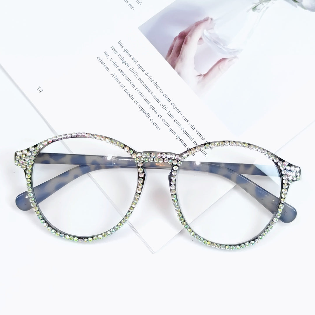 Women Stylish Cat Eye Glasses with Sparkling Rhinestone Trim Bowlift