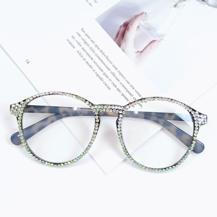 Women Stylish Cat Eye Glasses with Sparkling Rhinestone Trim Bowlift