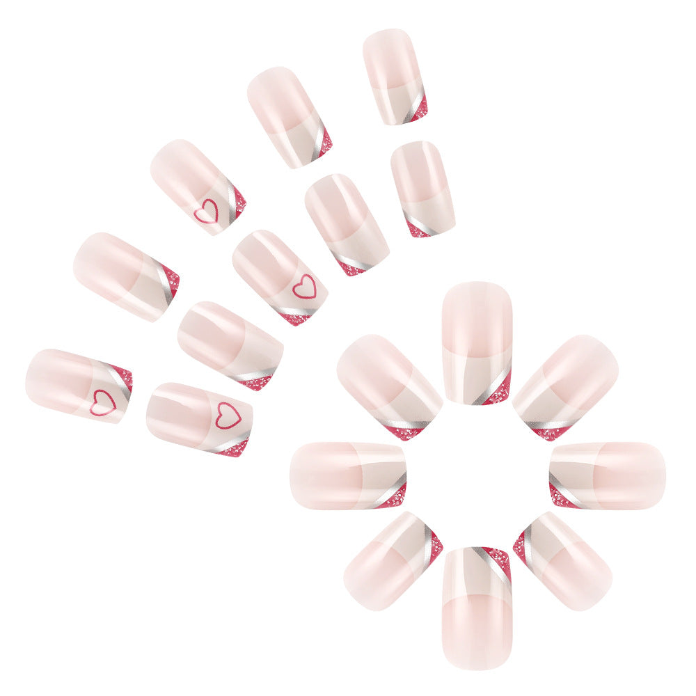 Elegant Heart-Embellished Press-On Nail Set Bowlift