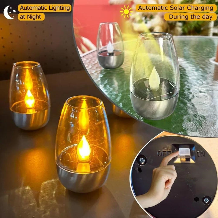 LED Flameless Glass Votive Lantern Pair With Realistic Flicker Flame And Metal Base Bowlift