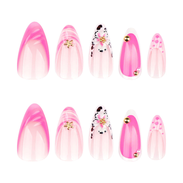Artistic nail extensions with floral accents and glitter Bowlift