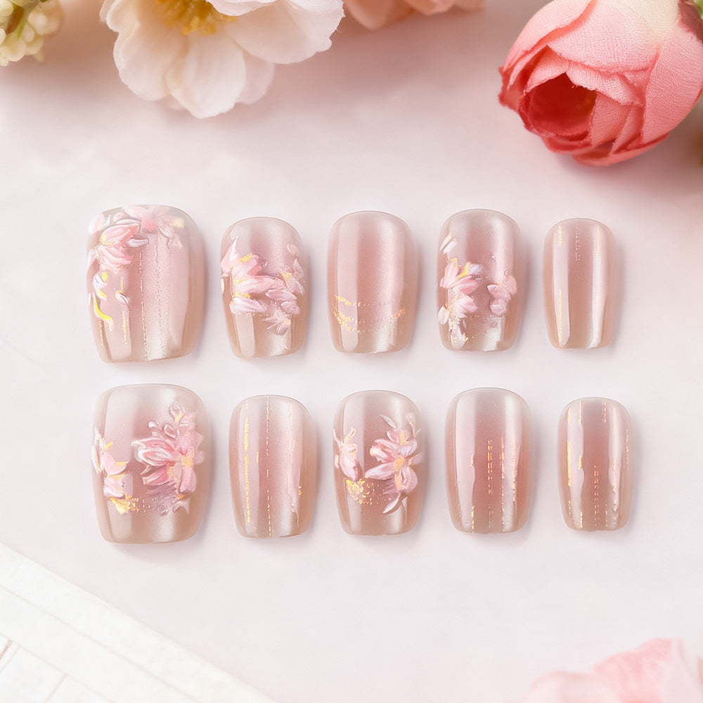 Floral Decorative Press-On Nail Set Bowlift 1787543207