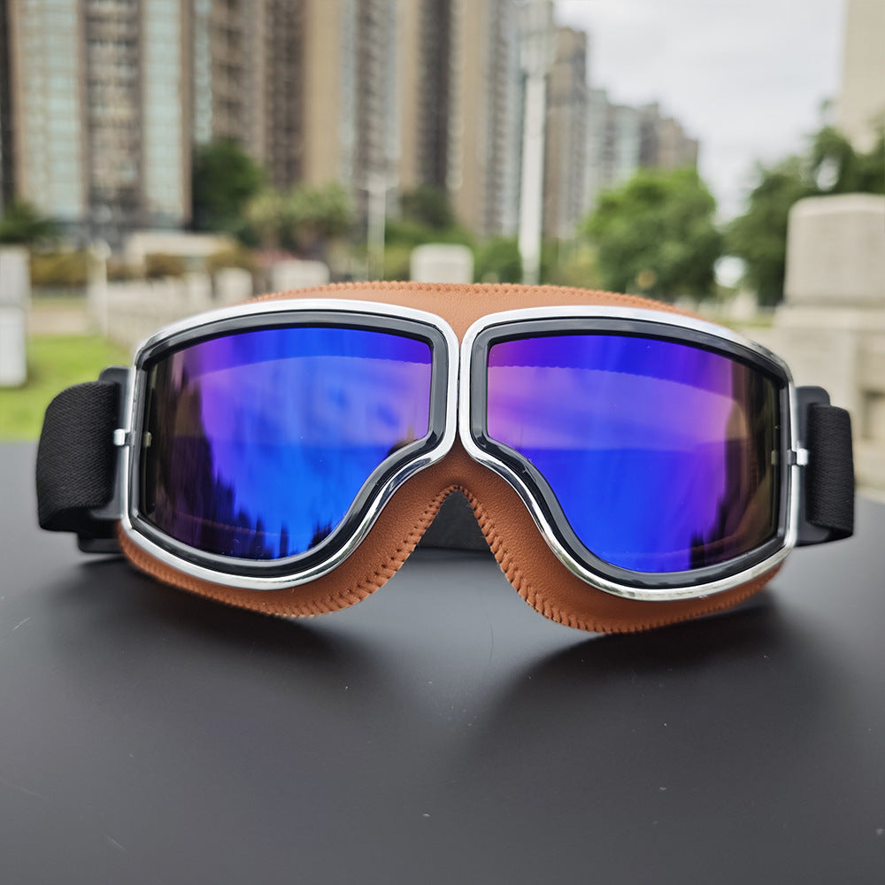 Retro aviator motorcycle goggles with anti-fog UV protection and padded frame Bowlift