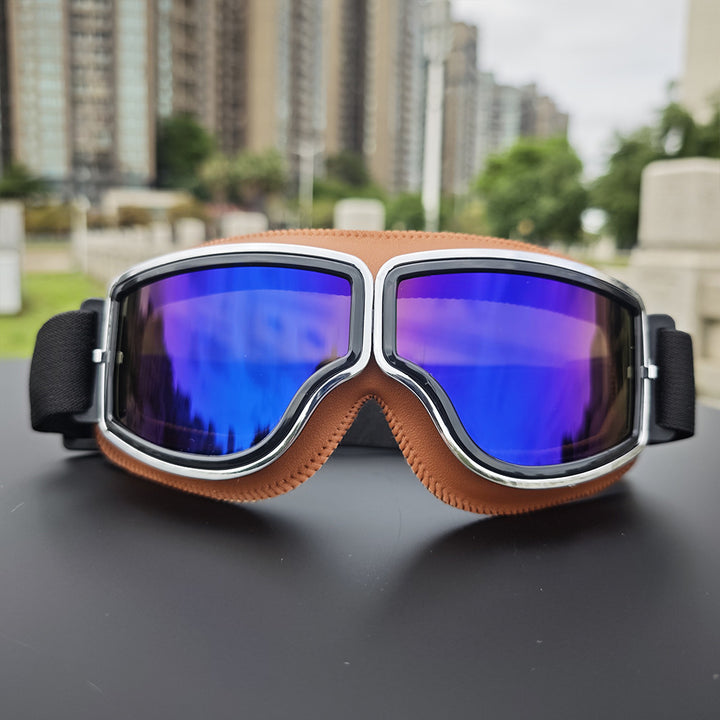 Retro aviator motorcycle goggles with anti-fog UV protection and padded frame Bowlift