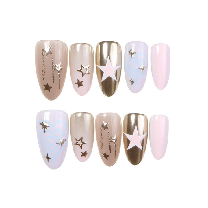Artistic Star-Themed Press-On Nail Art Bowlift