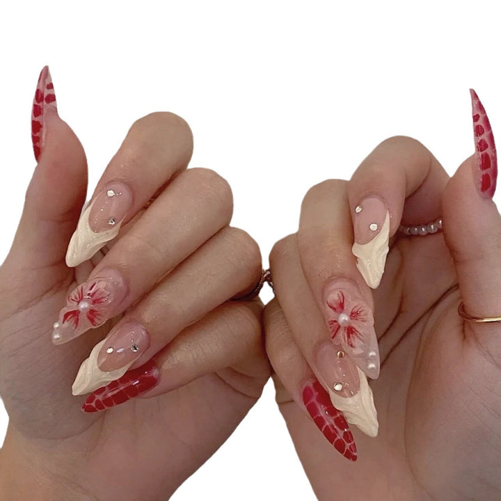 Artistic Floral and Texture Stiletto Nail Extensions Bowlift