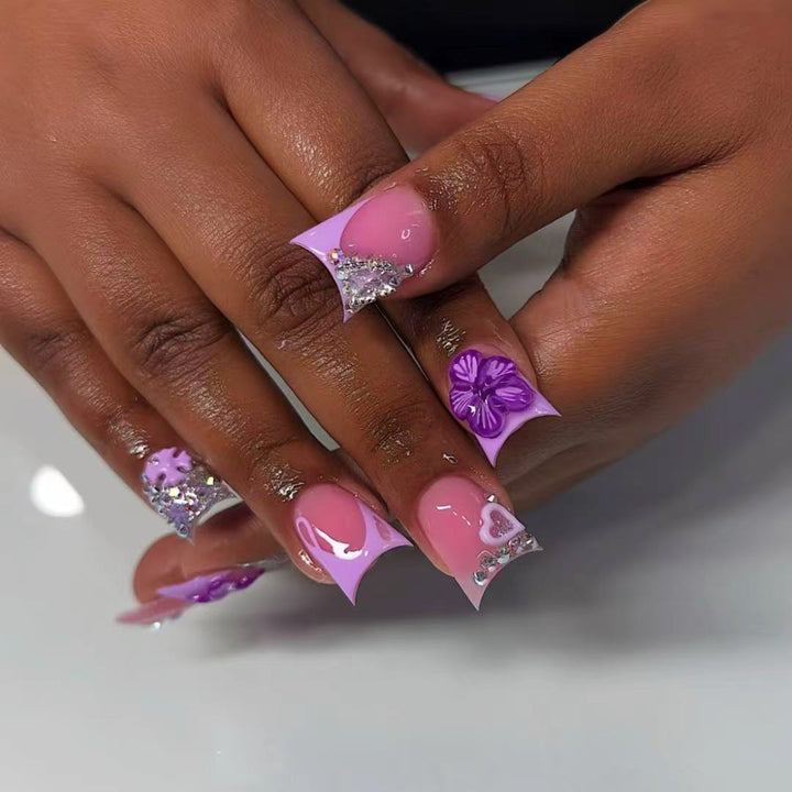 Creative Floral Acrylic Nail Art Bowlift