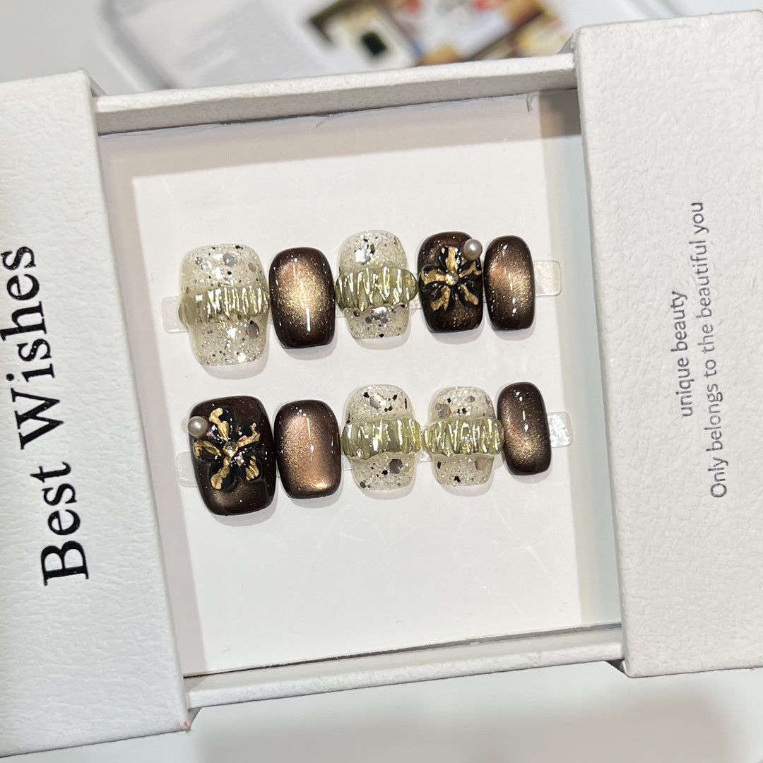 Decorative Press-On Nail Art Set with Chic Textured Accents Bowlift