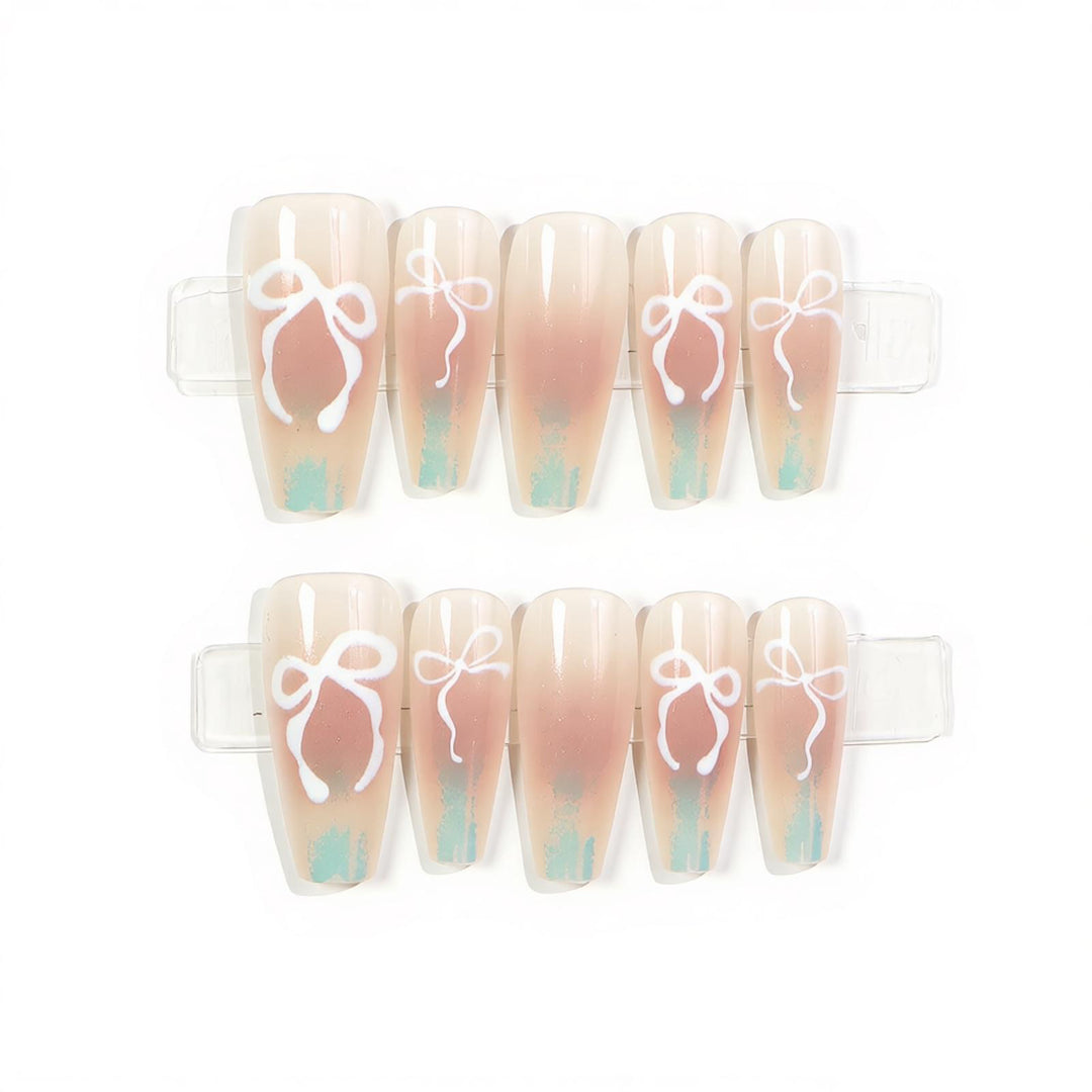 Decorative Press-On Nail Set with Bow Design Bowlift