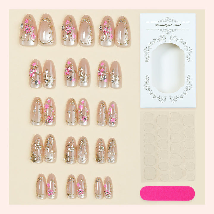 Decorative Press-On Nail Art Set with Floral Design Bowlift