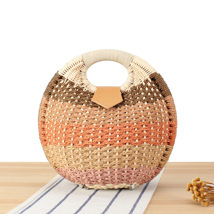 Round straw bag with elegant leather handle Bowlift