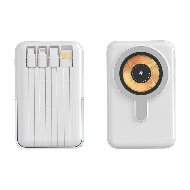 Portable power bank with integrated cable charging system and fast wireless charging Bowlift