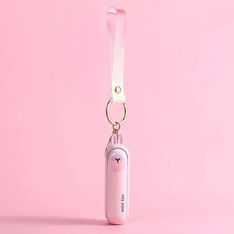 Unisex One Size Rechargeable Keychain Handheld Mini Fan with Wrist Strap and Novel Frog Charm Bowlift