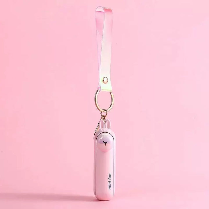 Unisex One Size Rechargeable Keychain Handheld Mini Fan with Wrist Strap and Novel Frog Charm Bowlift