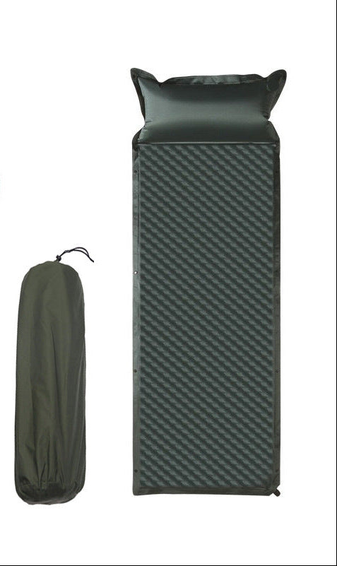 double connectable inflatable camping mattress with integrated dual pillows, egg-crate comfort surface and compact carry sack Bowlift