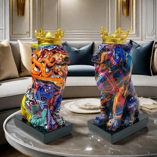 Colorful Lion Sculpture with Crown Bowlift
