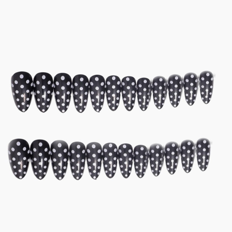 Artistic Almond-Shaped Press-On Nail Set with Polka Dot Design Bowlift
