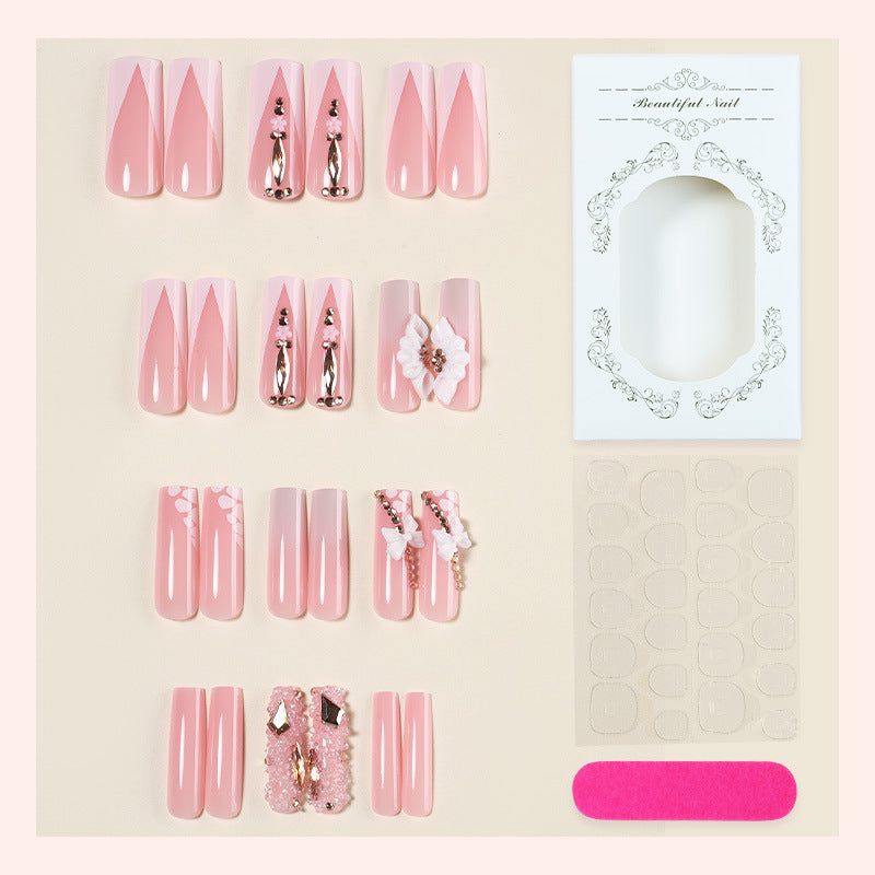 Decorative Artificial Nail Set with Floral and Gem Accents Bowlift