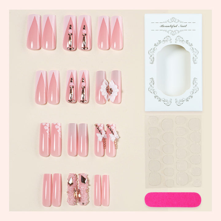 Decorative Artificial Nail Set with Floral and Gem Accents Bowlift