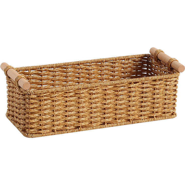 Rectangular Woven Storage Basket with Wooden Handles Bowlift