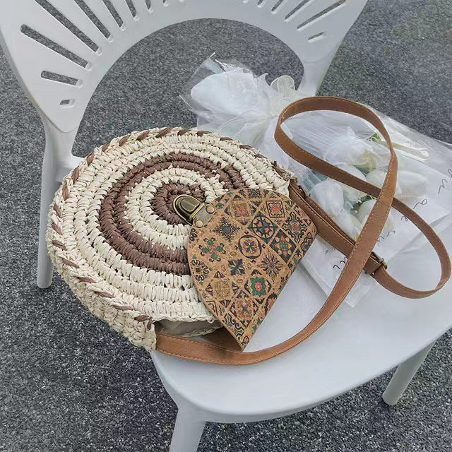 Round Bast Bag with Adjustable Leather Strap Bowlift