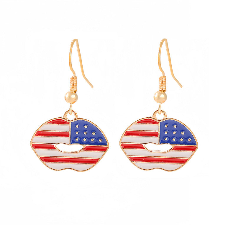 Ladies enamel earrings horseshoe with star stripe motif Bowlift