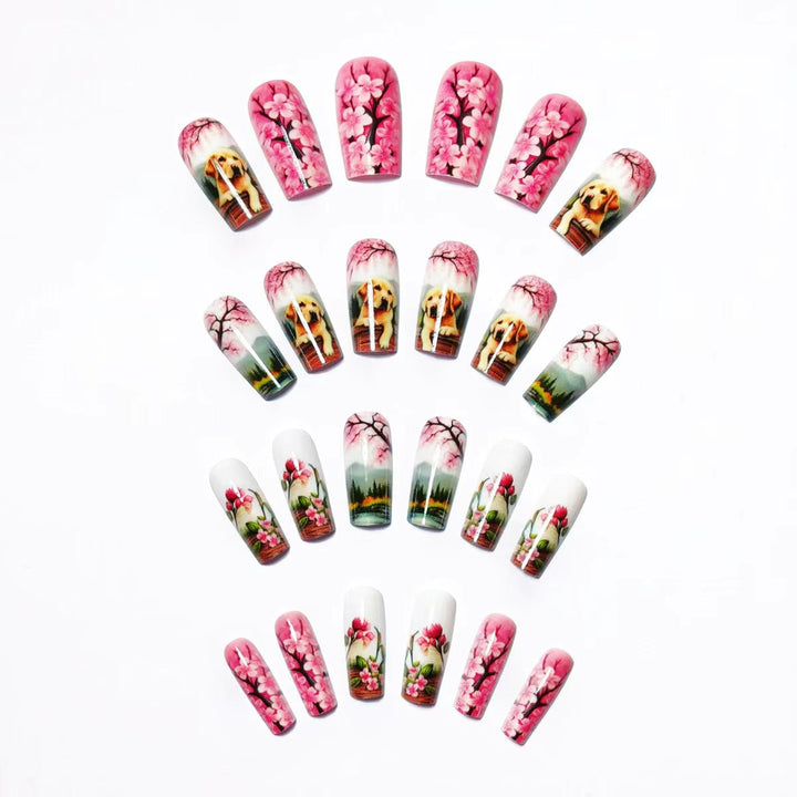 Artificial nails with floral and animal motifs Bowlift