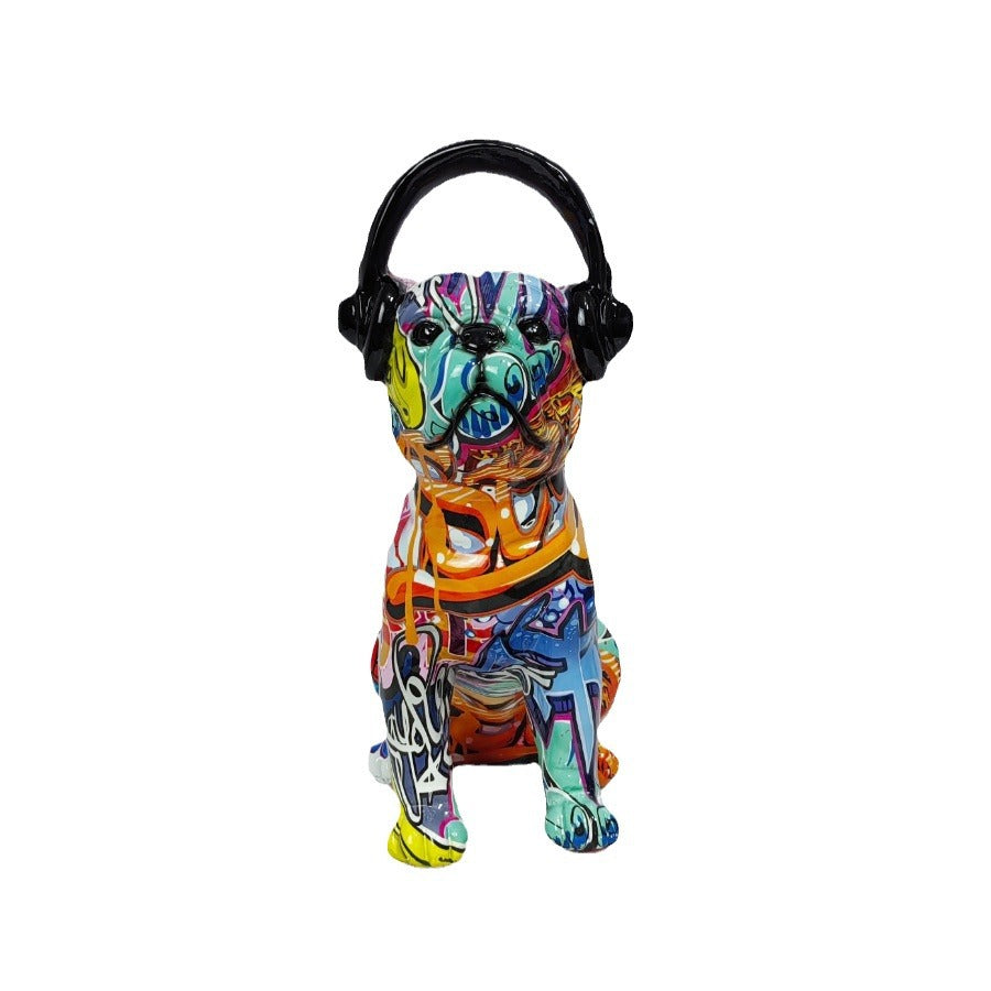 Creative Bulldog Sculpture with Headphones Bowlift
