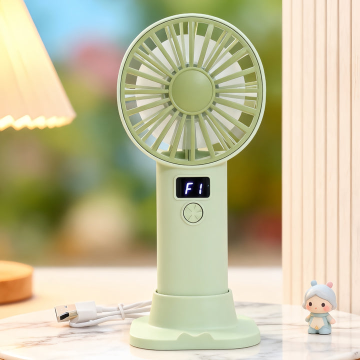 Unisex compact USB battery hand fan with LCD display and three-speed Bowlift