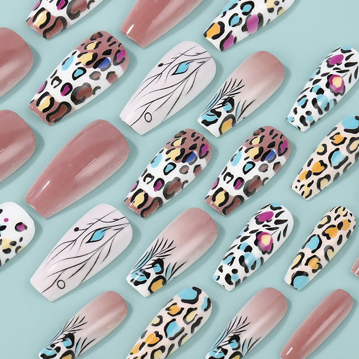 Creative Nail Art Set with Leopard and Flower Patterns Bowlift
