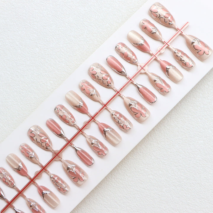 Elegant Floral Design Press-On Nail Set Bowlift