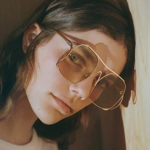 Women's geometric sunglasses with narrow metal frame and brown lenses Bowlift