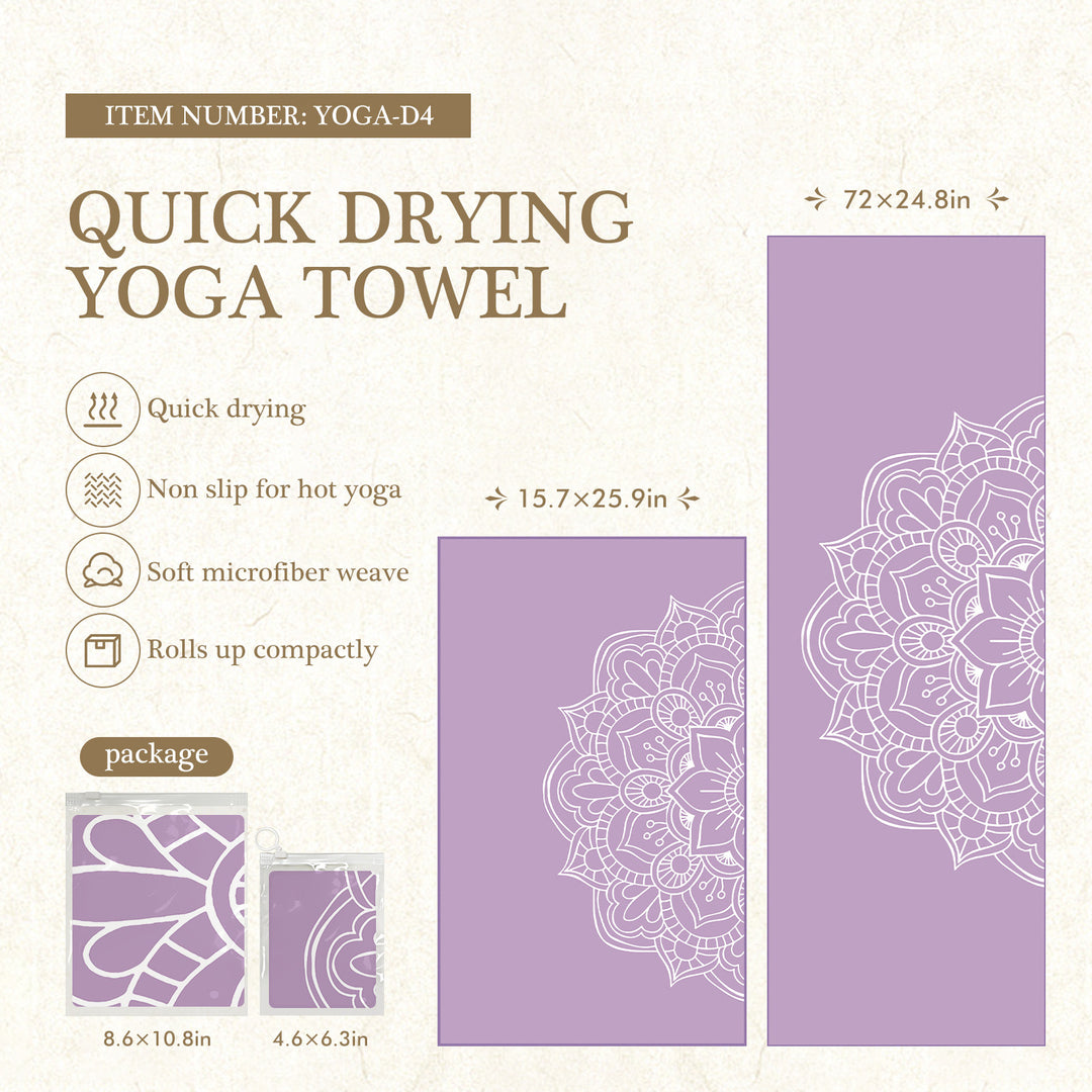 Quick-Drying Non-Slip Microfiber Yoga Towel with Mandala Grip Pattern Bowlift