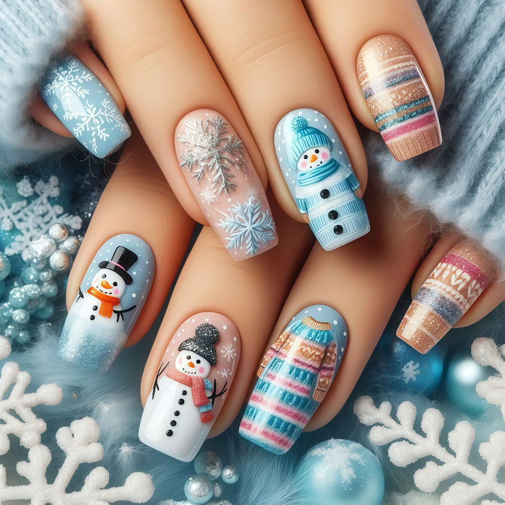Festive artificial nails with snowman motif Bowlift
