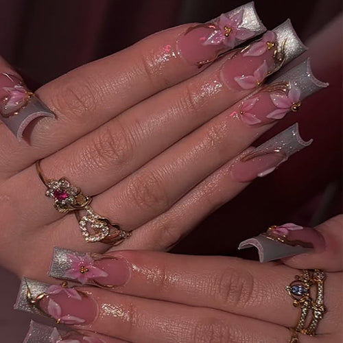 Floral Decorative Press-On Nail Set Bowlift