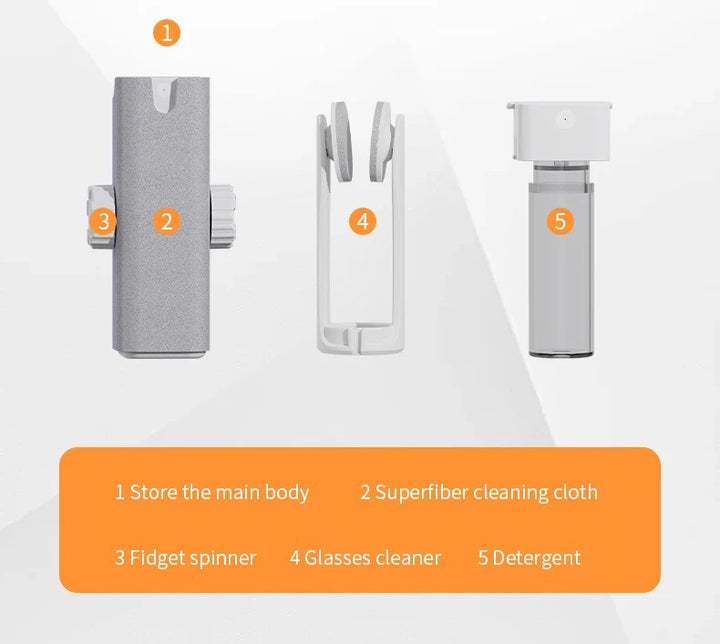 Portable electric eyeglass cleaning kit with microfiber cloth spray and compact storage Bowlift