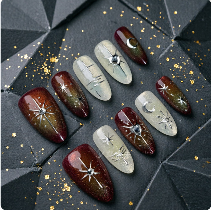 Glamorous artificial nails with sparkling star design Bowlift
