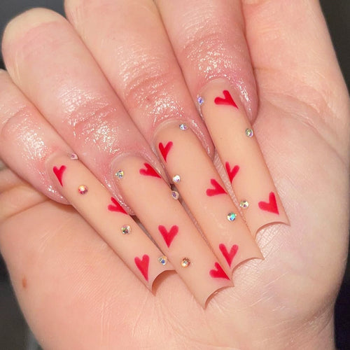Decorative Heart Pattern Press-On Nails Kit Bowlift