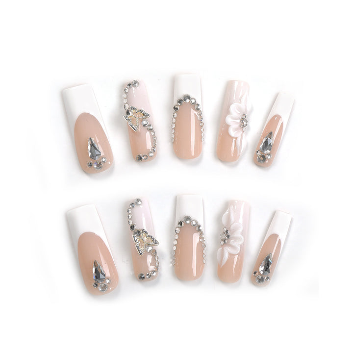 Artificial nail set with elegant glitter and flower motifs Bowlift