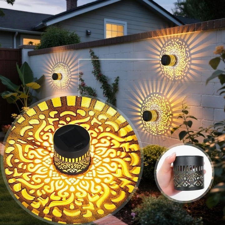 Decorative Solar-Powered Metal Lantern With Geometric Cutout And Warm LED Candle Effect Bowlift