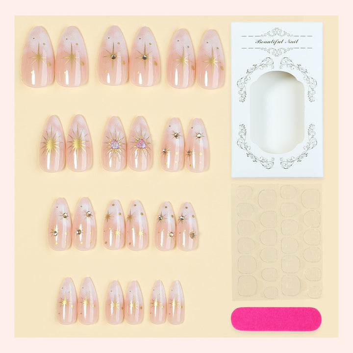 Artistic Press-On Nail Art Kit with Star Accents Bowlift