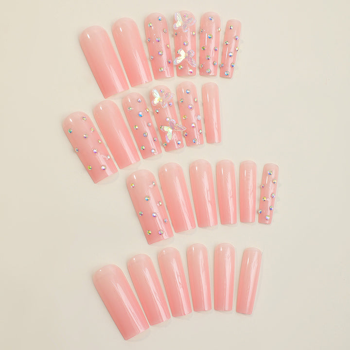 Artificial nail tips with glamorous rhinestone and butterfly designs Bowlift