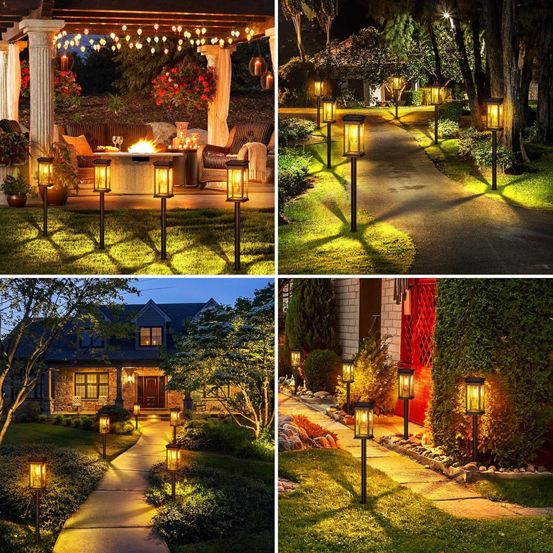 Solar-Powered Warm White LED Glass Lantern Garden Stake Lights Set Bowlift