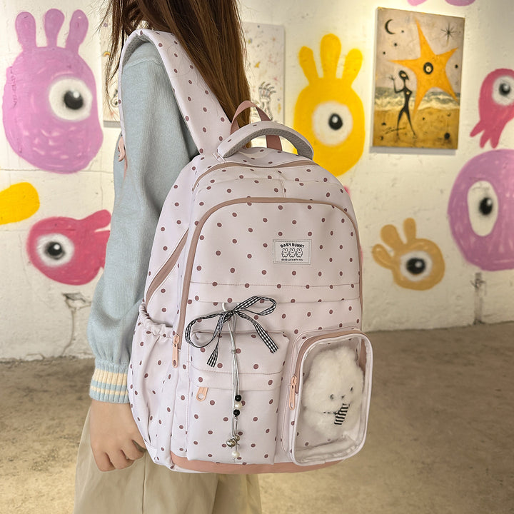 Playful Polka Dot Backpack with Transparent Window Bowlift