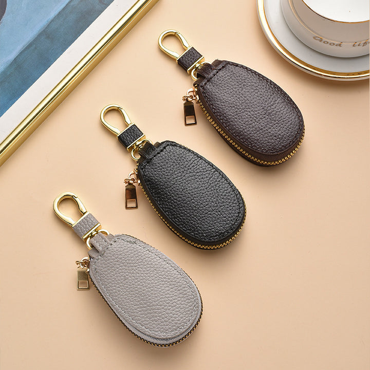 Compact Textured Leather Keychain Pouch Bowlift